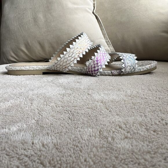 Nayla Clara Rainbow Fish Scales Slide Flat Sandals Women 7 Zig Zag Wide Straps - Picture 4 of 15